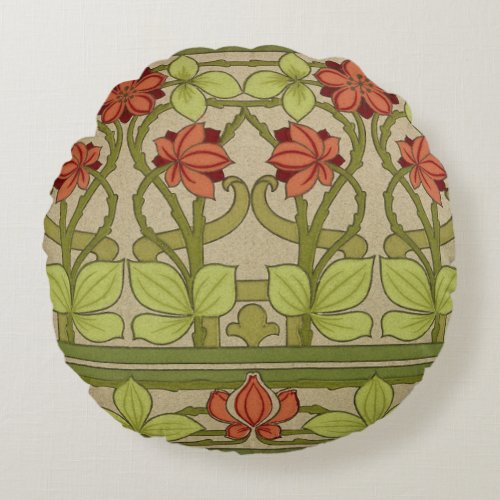 Frieze Border Art Nouveau Floral Round Pillow