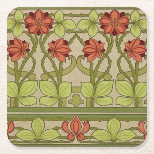 Frieze Border Art Nouveau Floral Square Paper Coaster