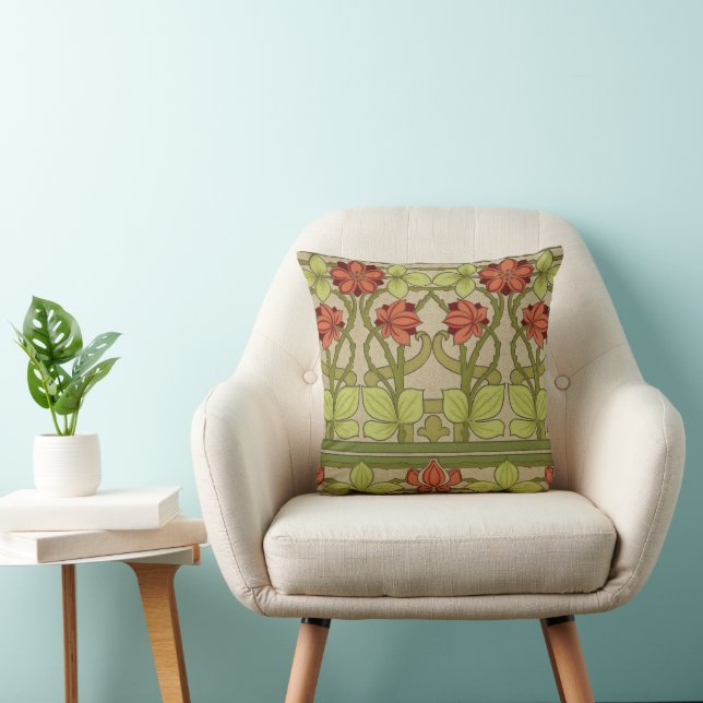 Frieze Border Art Nouveau Floral Throw Pillow (Chair)