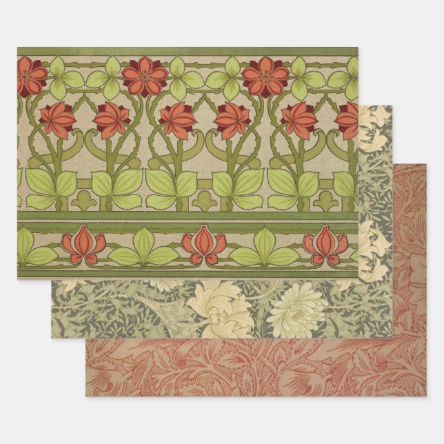Frieze Border Art Nouveau Floral Wrapping Paper Sheets (Set)