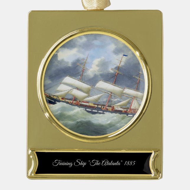 Frigate Training ship Atalanta 1885 Gold Plated Banner Ornament (Front)