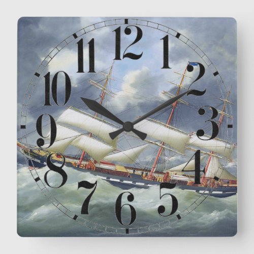 Frigate Training ship Atalanta 1885 Square Wall Clock