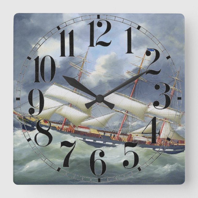 Frigate Training ship Atalanta 1885 Square Wall Clock (Front)
