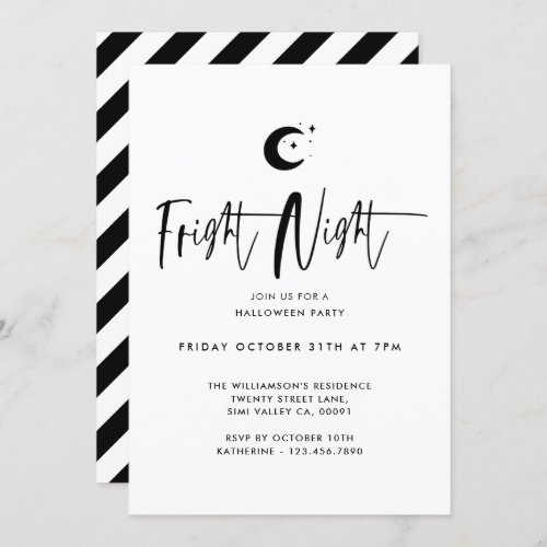 Fright Night Black Moon Minimal Halloween Party Invitation