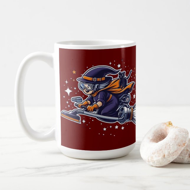 Fright Night Flight: The Witch’s Techy Halloween  Coffee Mug (With Donut)