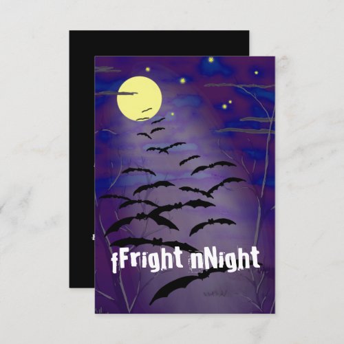 Fright Night Full Moon  Bats Halloween Party Invitation