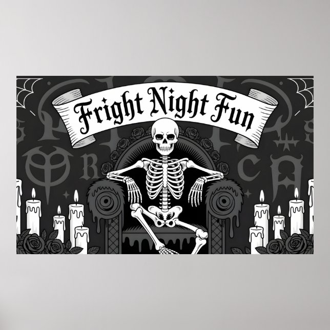 Fright Night Fun: Skeleton on Throne Design Poster (Front)