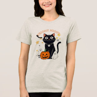 Fright Night Halloween Cat Tri-Blend Shirt