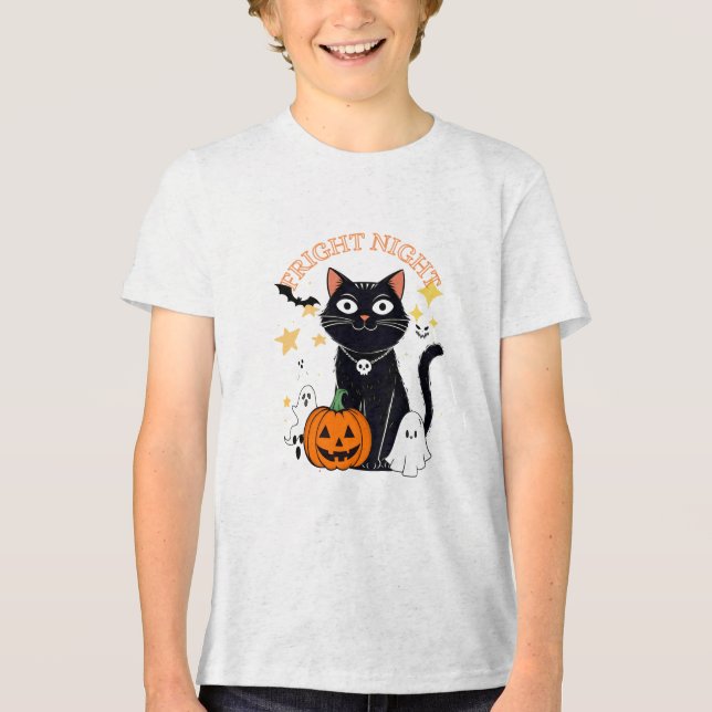 Fright Night Halloween Cat Tri-Blend Shirt (Front)