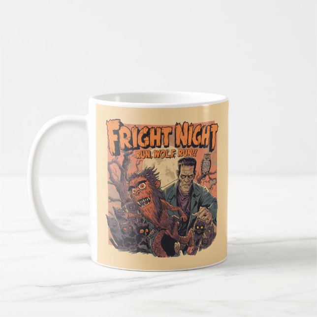Fright Night Horror Poster – Retro Werewolf and Mo Coffee Mug (Left)