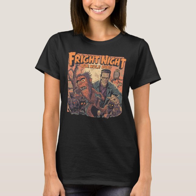 Fright Night Horror Poster – Retro Werewolf and Mo T-Shirt (Front)