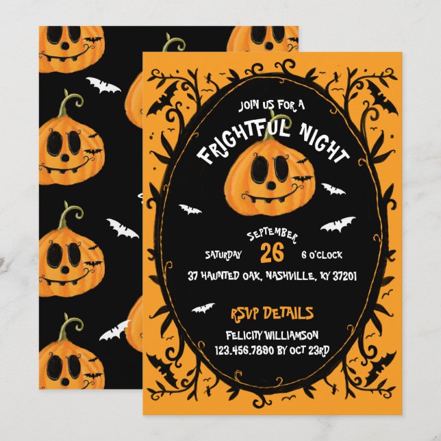 Fright Night Scary Halloween Pumpkin Carving Party Invitation (Front/Back)