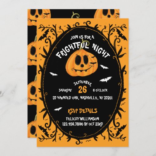 Fright Night Scary Halloween Pumpkin Carving Party Invitation