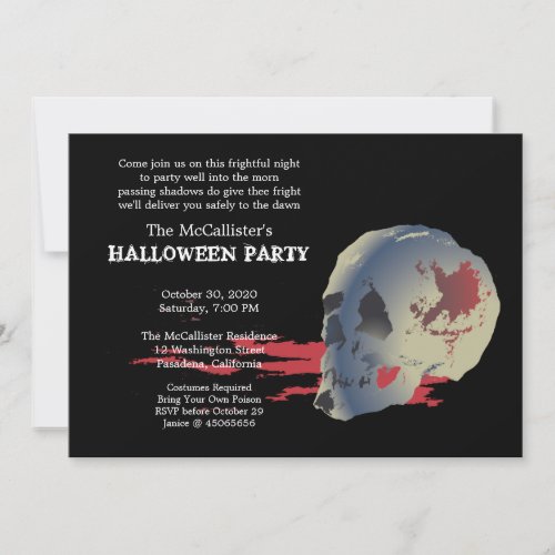 Fright Night Skull Halloween Costume Party Invitation