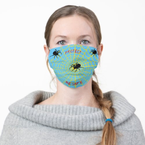 Fright Party Halloween _Light Blue Gold Red Adult Cloth Face Mask