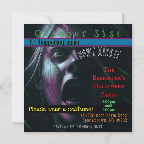 Fright Thrills Chills Costume Halloween Party  Invitation