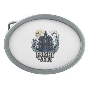 Fright Vibes Haloween Haunted House Full Moon Bats Belt Buckle