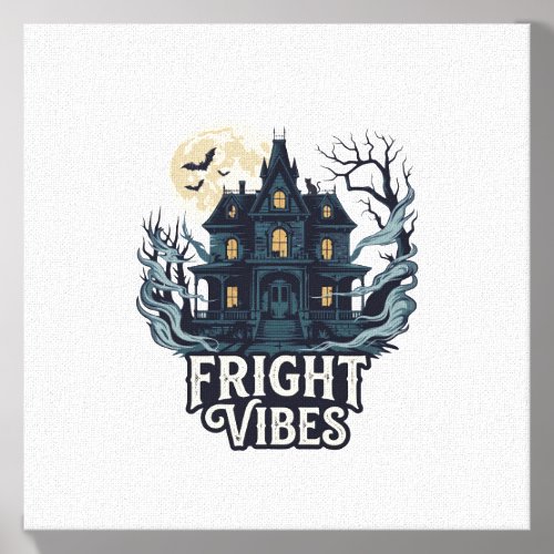 Fright Vibes Haloween Haunted House Full Moon Bats Canvas Photo Tile