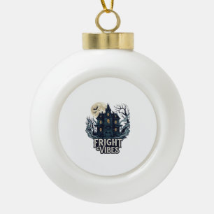 Fright Vibes Haloween Haunted House Full Moon Bats Ceramic Ball Christmas Ornament