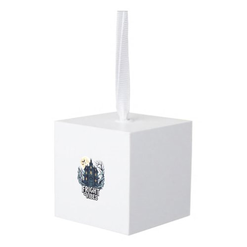 Fright Vibes Haloween Haunted House Full Moon Bats Cube Ornament