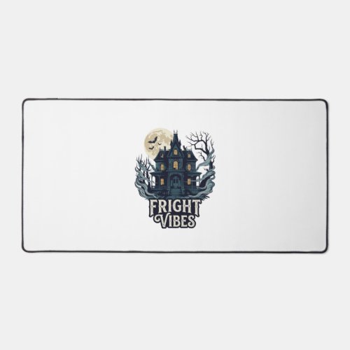 Fright Vibes Haloween Haunted House Full Moon Bats Desk Mat