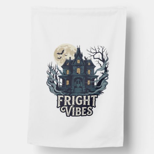 Fright Vibes Haloween Haunted House Full Moon Bats Flag