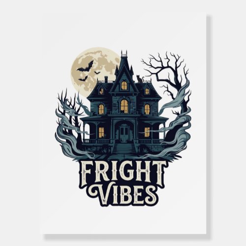 Fright Vibes Haloween Haunted House Full Moon Bats Foam Board