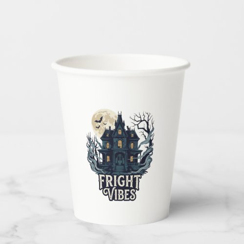 Fright Vibes Haloween Haunted House Full Moon Bats Paper Cups
