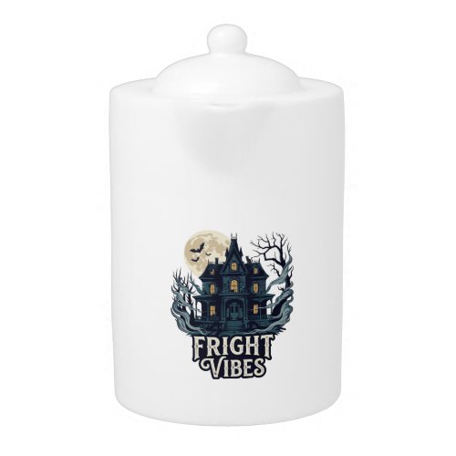Fright Vibes Haloween Haunted House Full Moon Bats Teapot