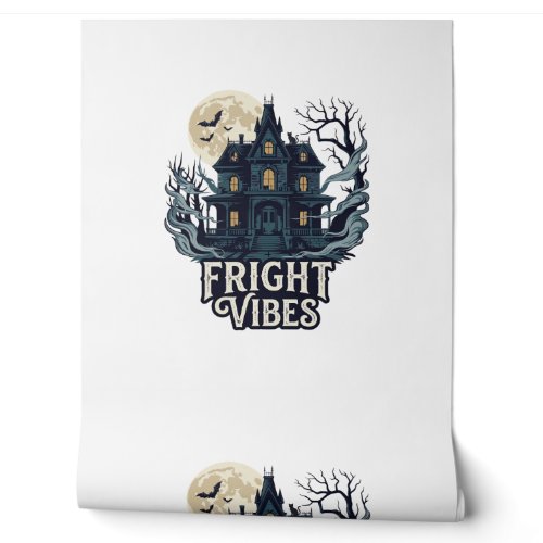 Fright Vibes Haloween Haunted House Full Moon Bats Wallpaper