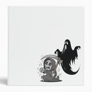 Frightened grim reaper and ghost. 3 ring binder