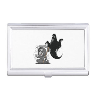 Frightened grim reaper and ghost. business card case