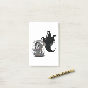 Frightened grim reaper and ghost. post-it notes