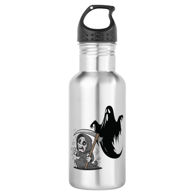 Frightened grim reaper and ghost. stainless steel water bottle (Front)