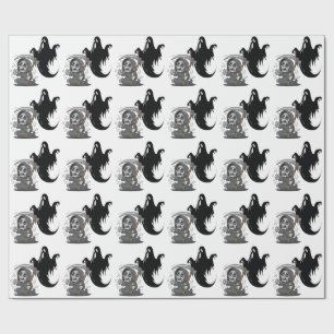 Frightened grim reaper and ghost. wrapping paper