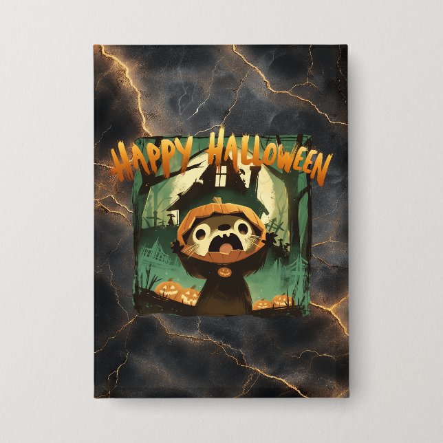 Frightened Otter in Halloween pumpkin costume Button (Front)