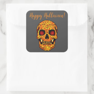 Frightening Halloween skull with red eyes Square Sticker