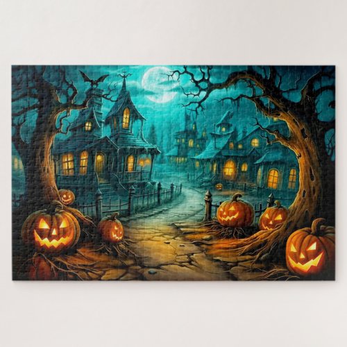 Frightful Halloween Haunted House After Midnight Jigsaw Puzzle