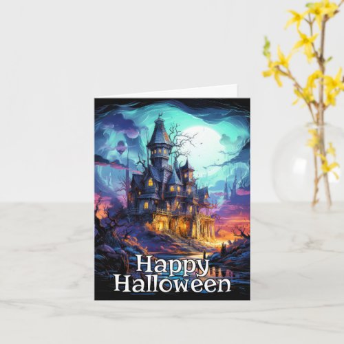 Frightful Spooky Haunted House  Happy Halloween Card