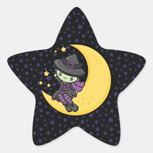 Frightfully Cute Halloween Witch Star Sticker