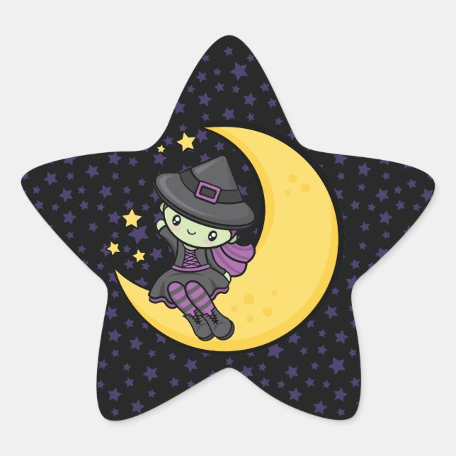 Frightfully Cute Halloween Witch Star Sticker (Front)