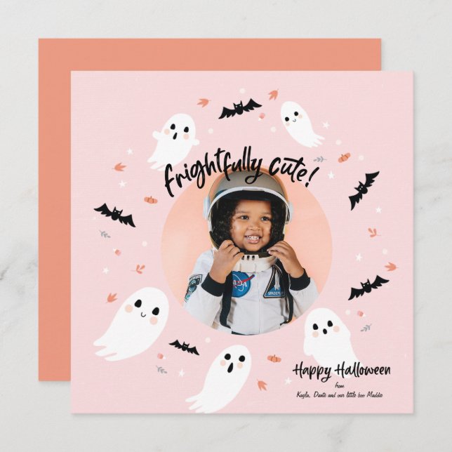 Frightfully Cute Happy Halloween photo card  (Front/Back)