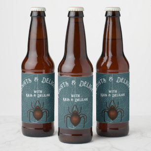 Frights and Delights Spider Halloween Personalized Beer Bottle Label