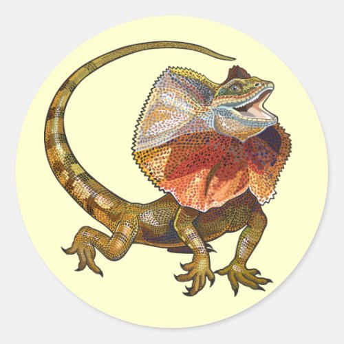 frill necked lizard classic round sticker