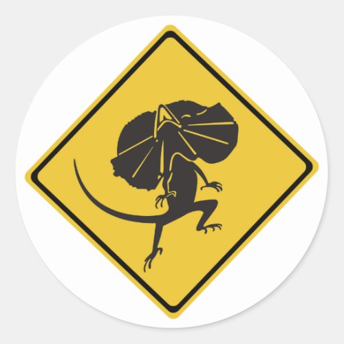 Frill_necked Lizards Crossing Traffic Sign AU Classic Round Sticker