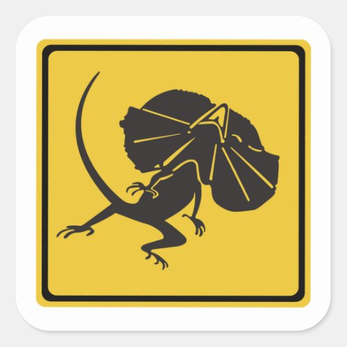 Frill_necked Lizards Crossing Traffic Sign AU Square Sticker