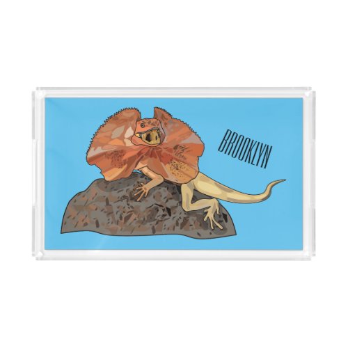 Frilled_neck lizard cartoon illustration acrylic tray