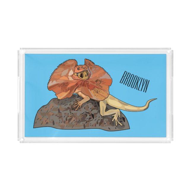 Frilled-neck lizard cartoon illustration acrylic tray (Front)