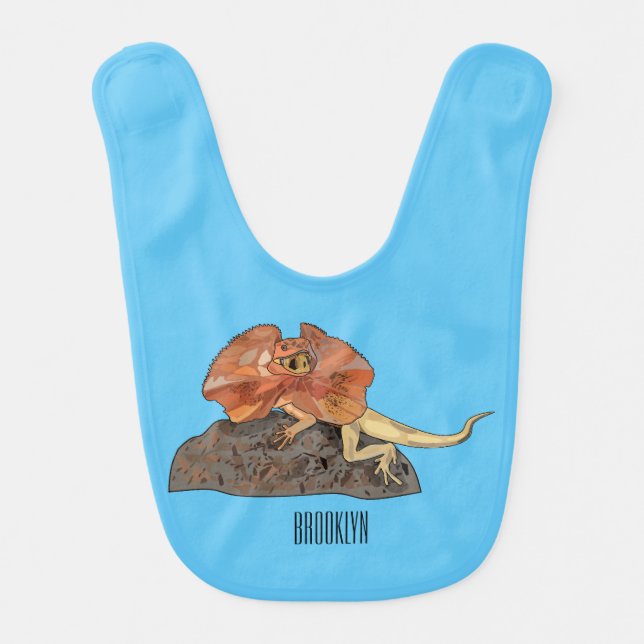 Frilled-neck lizard cartoon illustration baby bib (Front)