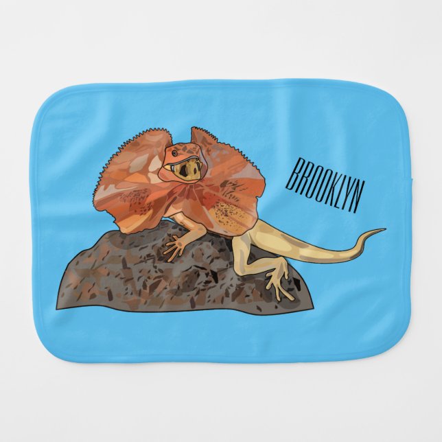 Frilled-neck lizard cartoon illustration baby burp cloth (Front Horizontal)